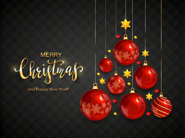 Red Christmas Balls on Black Background