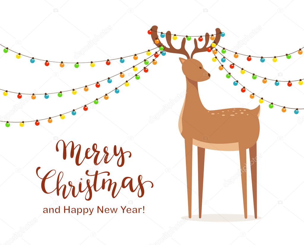 Cute Deer and Christmas Lights on Horns