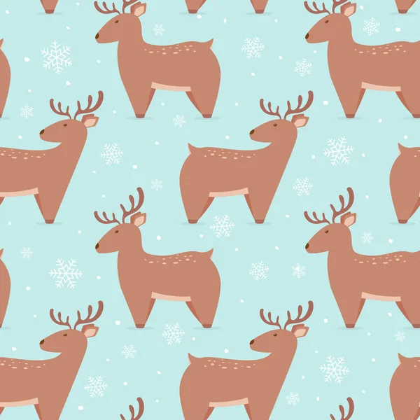 Fondo sin costura azul con ciervo de Navidad — Vector de stock