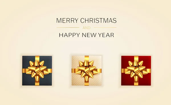 Letras de Natal e presentes com Golden Holiday Bow — Vetor de Stock