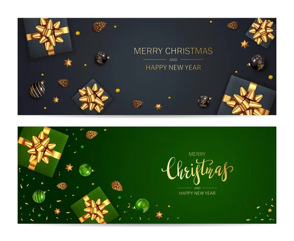 Banners de Navidad negros y verdes — Vector de stock