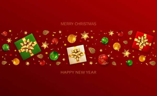 Éléments décoratifs de Noël sur fond rouge — Image vectorielle