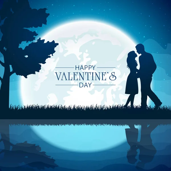 Valentinstag Thema mit Paar in der Nacht Hintergrund — Stockvektor