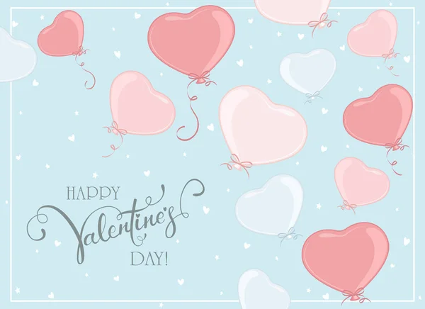 Globos de San Valentín en forma de corazones sobre fondo azul — Vector de stock