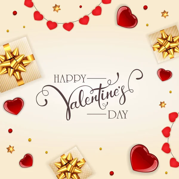 Dovolená dekorace s dárky a srdce na bílé Valentines Ba — Stockový vektor
