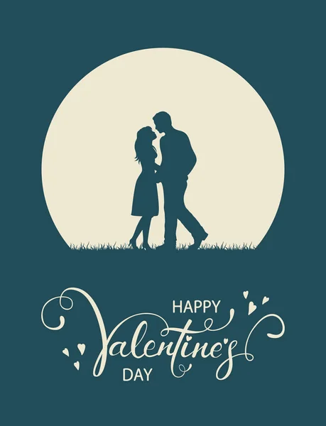 Pareja cariñosa y letras Feliz día de San Valentín — Vector de stock