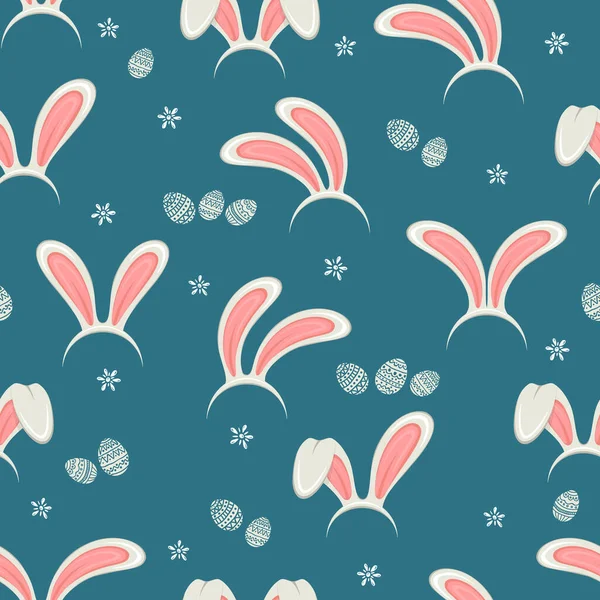 Bezešvé velikonoční pozadí s vejci a králičími ušima — Stockový vektor