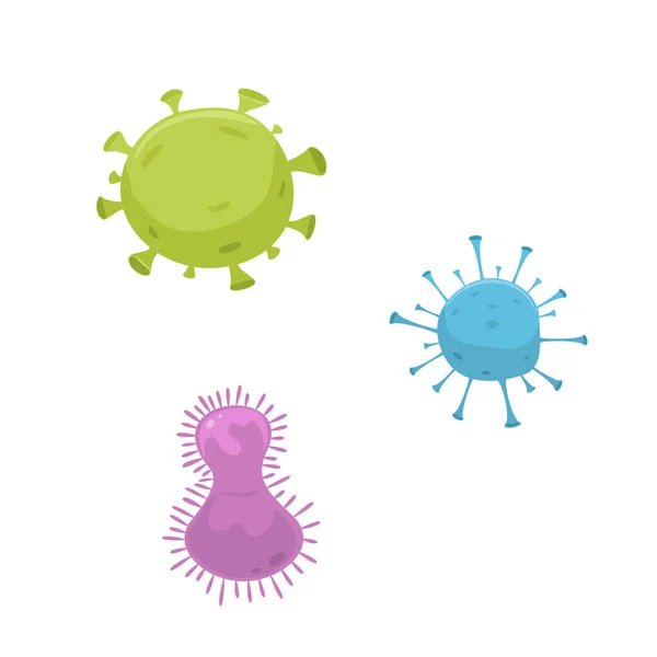 微生物 ウイルスの漫画のイラスト ウイルス病感染症 コロナウイルス病原体呼吸器感染症 白い背景に隔離されたウイルスアイコンのセット インフルエンザパンデミック — ストックベクタ