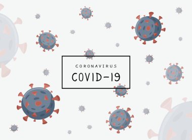 Beyaz arka planda Wuhan Corona virüsü tasviri. Virüs hastalığı, enfeksiyonlar. Coronavirus 2019 - nCoV Çin patojen solunum enfeksiyonu. Siyah harfli Covid - 19. Grip salgını.