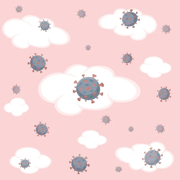 Illustration Von Wuhan Corona Virus Fliegen Rosa Himmel Hintergrund Viruserkrankungen — Stockvektor