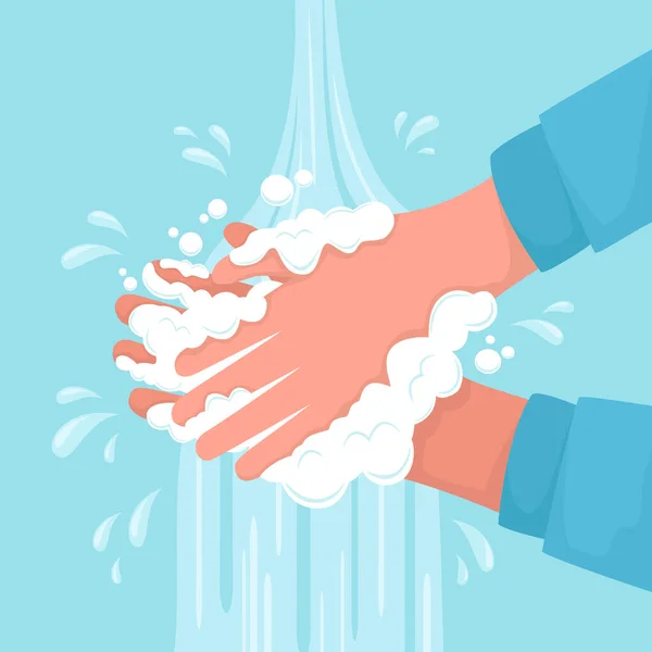 Tvätta Händerna Med Tvålskum Rinnande Vatten Hälsa Renlighet Och Kroppsvård Royaltyfria illustrationer