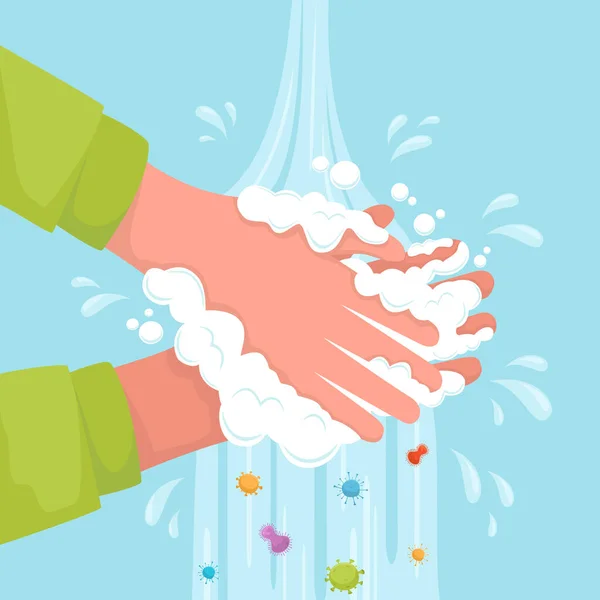 Tvätta Händerna Med Tvål Suger Bubblor Vatten Hälsa Renlighet Och Vektorgrafik