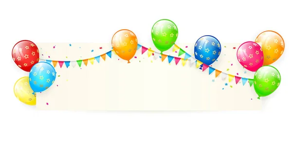 Tarjeta Vacaciones Con Globos Colores Confeti Multicolor Banderines Feliz Cumpleaños — Vector de stock