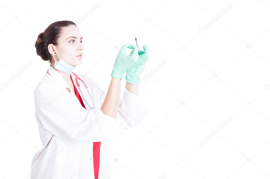 Professional woman doctor getting ready for vaccine