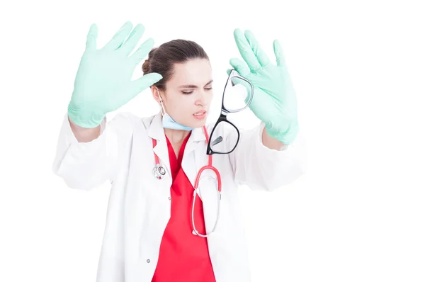 Stressed and angry doctor pushing away — Stock Photo, Image