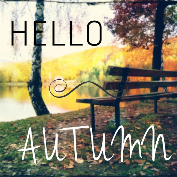 Inspirational quote with hello autumn text