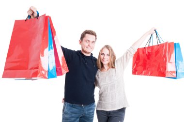 Mutlu çift alışveriş torbaları demet kadar holding