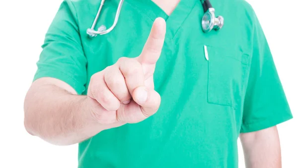 Närbild av läkare hand pekar på tom skärm — Stockfoto