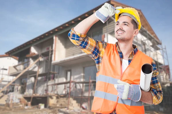 Home inspector checking the building progress — Stock Photo, Image