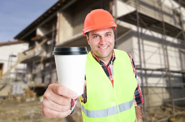 Work break concept with constructor and coffee cup