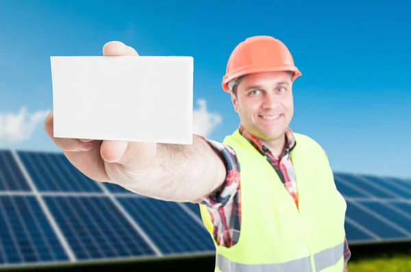 Successful male engineer with business card — Stock Photo, Image