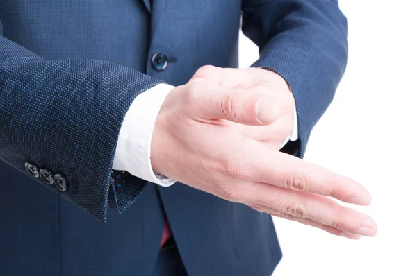 Close-up of business man hand arranging cuff shirt — Stock Photo, Image