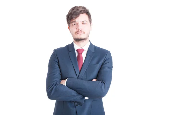 Business man looking sad posing with arms crossed — Stock Photo, Image