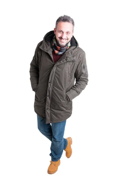 Man posing walking in winter casual clothes — Stock Photo, Image