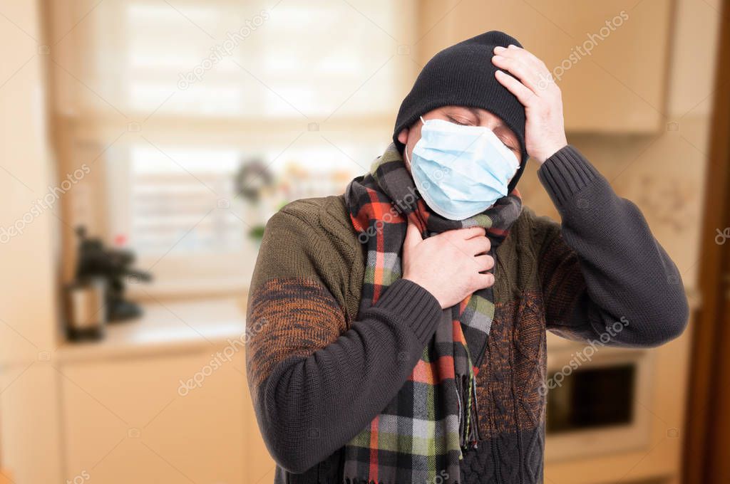 Man with influenza and sore throat