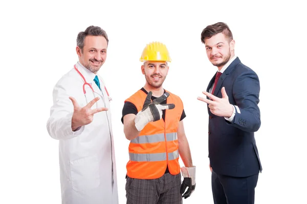 Group of successful men showing number three — Stock Photo, Image