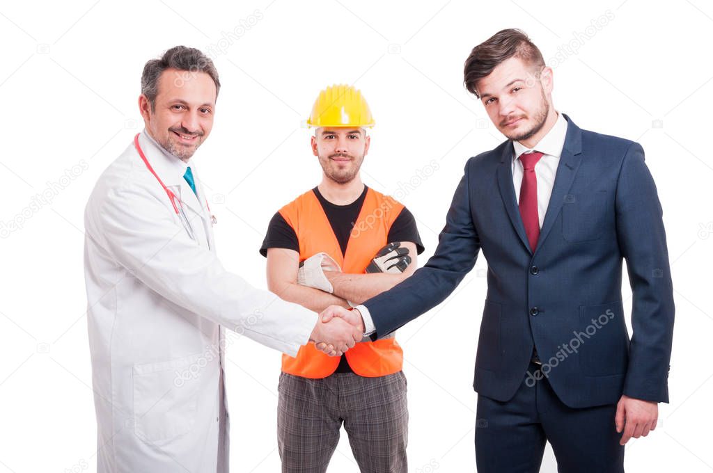 Medic and businessman doing handshake gesture