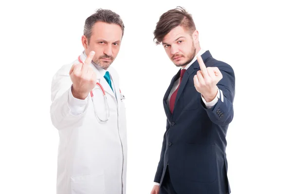 Doctor and lawyer doing rude gesture — Stock Photo, Image