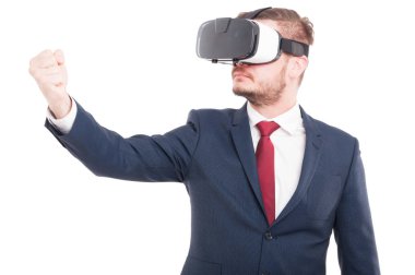 Erkek Yöneticisi sanal gerçeklik ziyareti keyfi