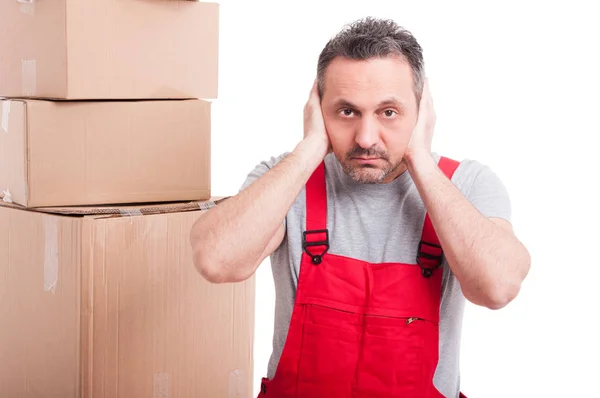 Mover guy covering his ears like not listening — Stock Photo, Image