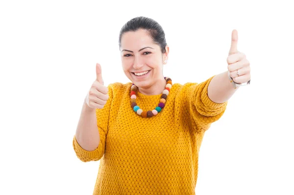 Joyful pretty lady doing double like sign — Stock Photo, Image