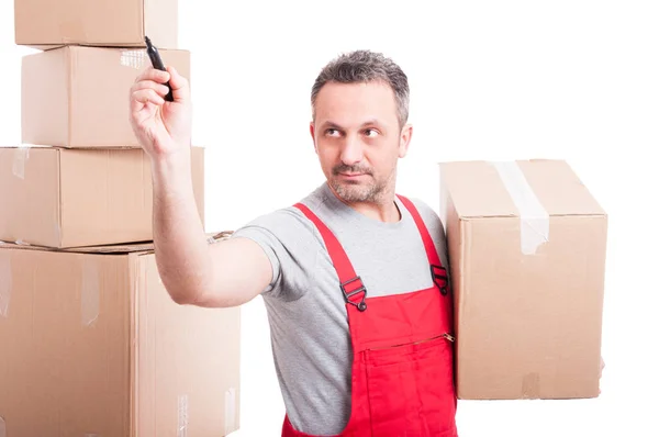 Mover caja de sujeción chico y dibujo en tablero invisible — Foto de Stock