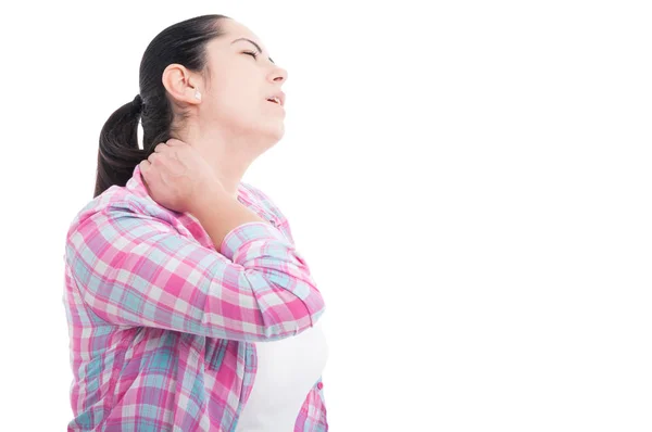 Stressed female with neck pain — Stock Photo, Image