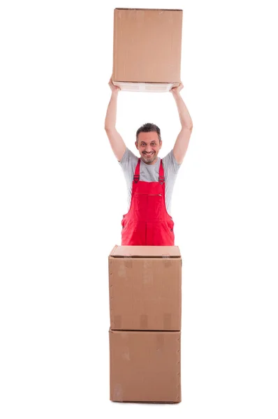 Corpo inteiro cara levantando ou segurando caixa de papelão — Fotografia de Stock