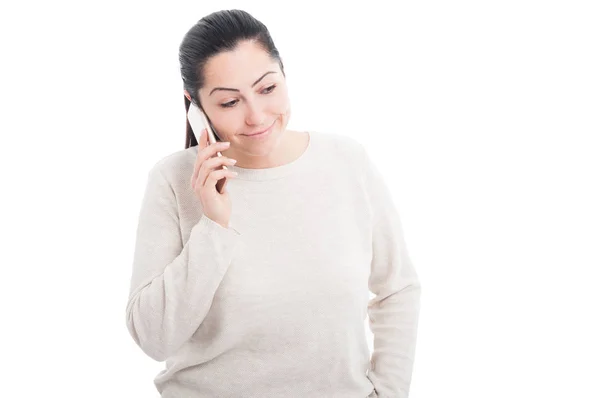 Happy female having a conversation on smartphone — Stock Photo, Image