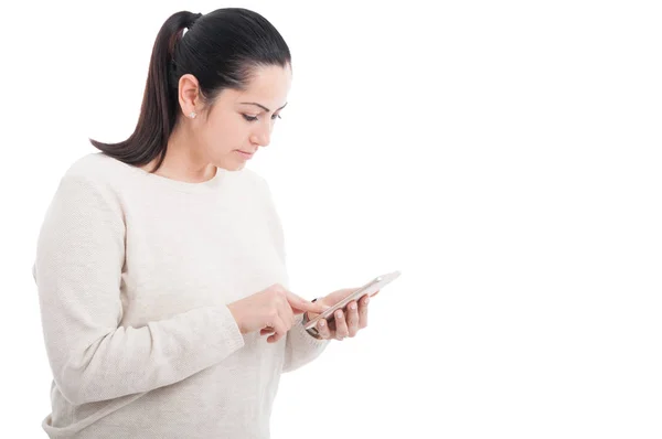 Attractive female browsing something on internet — Stock Photo, Image