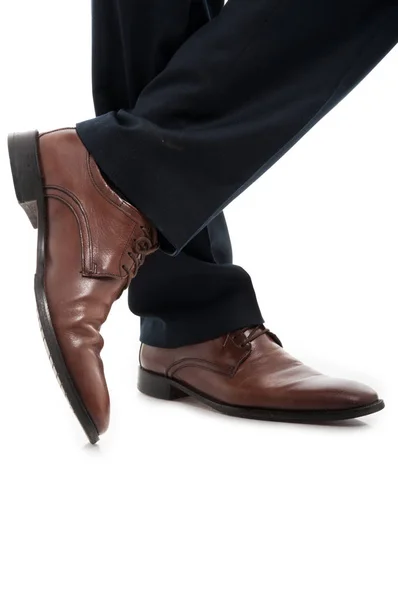 Close-up of side view leather brown elegant man shoes — Stock Photo, Image