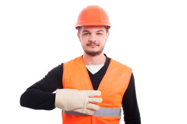 Yakışıklı mimar gösteren dört parmak hareketi