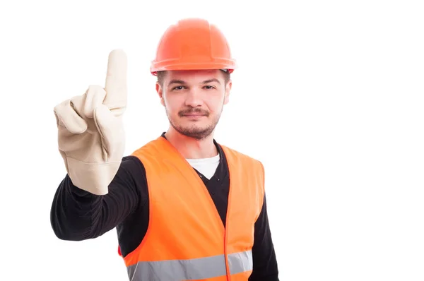 Joyeux jeune architecte avec casque et équipement de protection — Photo