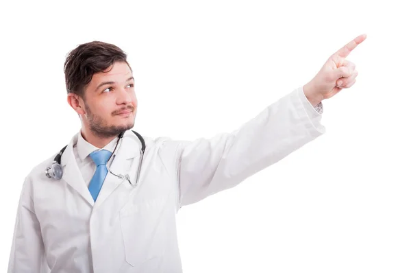 Medical doctor with stethoscope point finger up — Stock Photo, Image