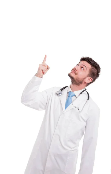 Medical doctor with stethoscope point his finger up — Stock Photo, Image