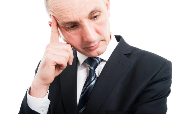 Close-up of elegant man standing making thinking gesture — Stock Photo, Image