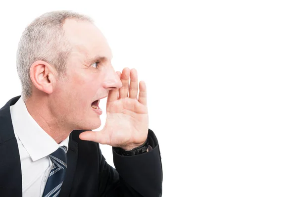 Side view of middle aged elegant man screaming — Stock Photo, Image