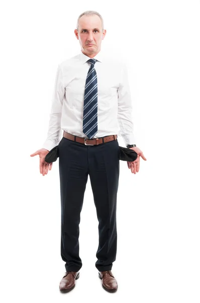 Full body of senior showing his empty pockets — Stock Photo, Image