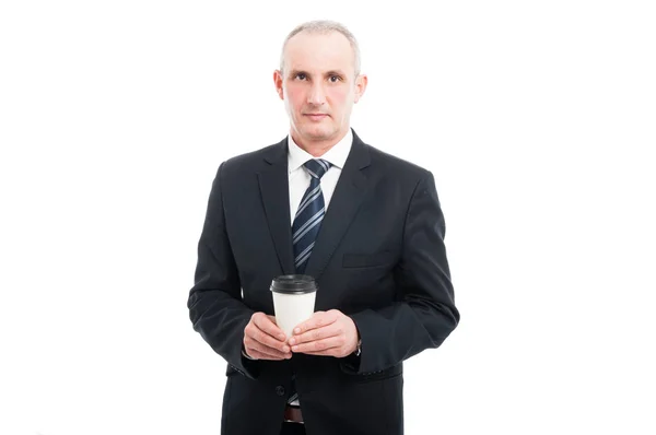 Gazdaság kávéscsésze vezető elegáns férfi portréja — Stock Fotó