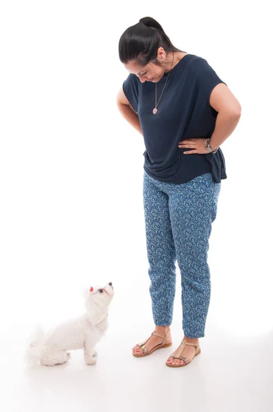 Tam vücut çekici kadın ile onun köpek — Stok fotoğraf